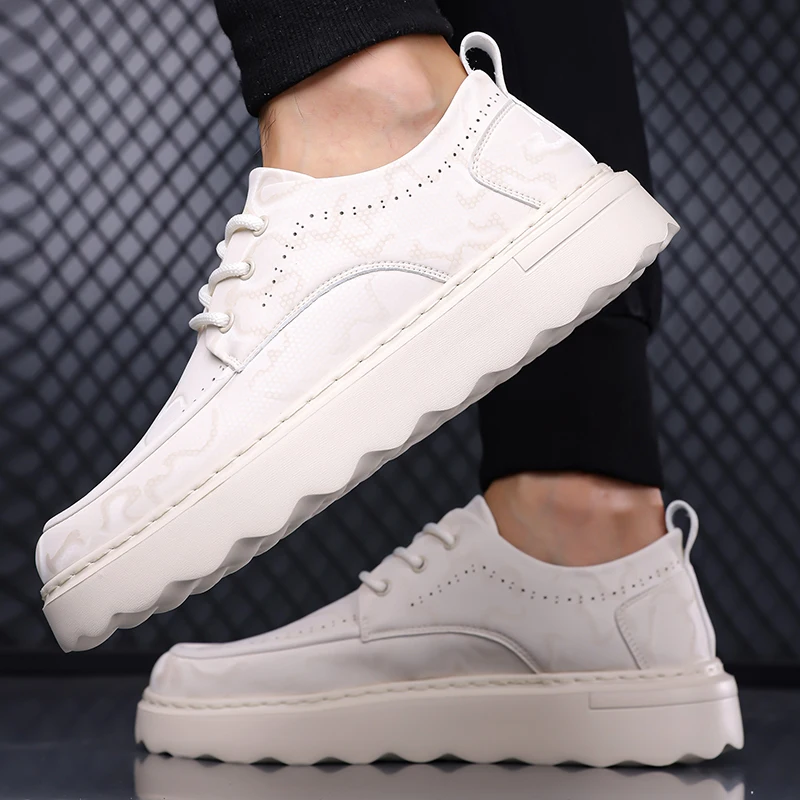 

High Quality Casual Leather Thick Bottom Shoes Mens Outdoor Antiskid Board Shoes Fashion Designer All-Match Walking Shoes