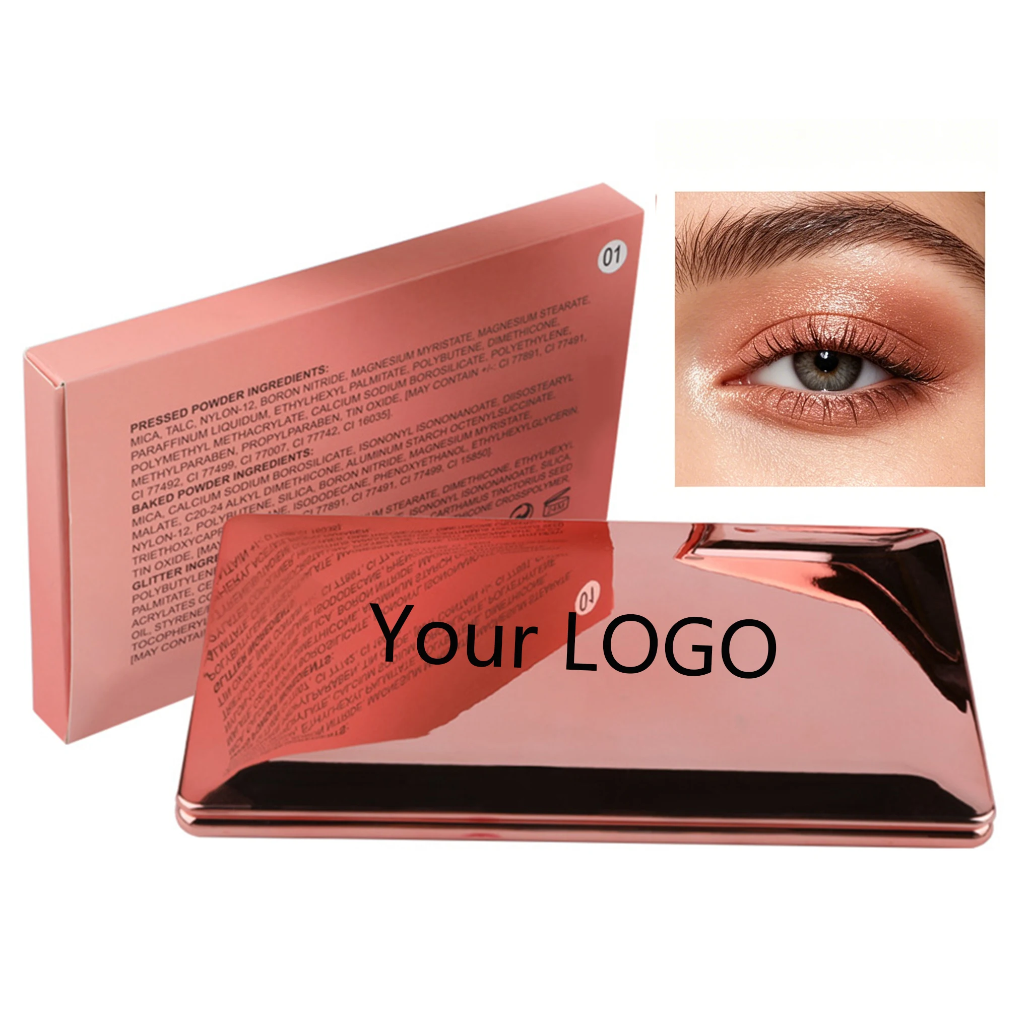 12 Colors Gold Chrome Mirror Eyeshadow Palette Private Label Custom Logo Vegan Makeup Wholesale High Pigment Long Lasting