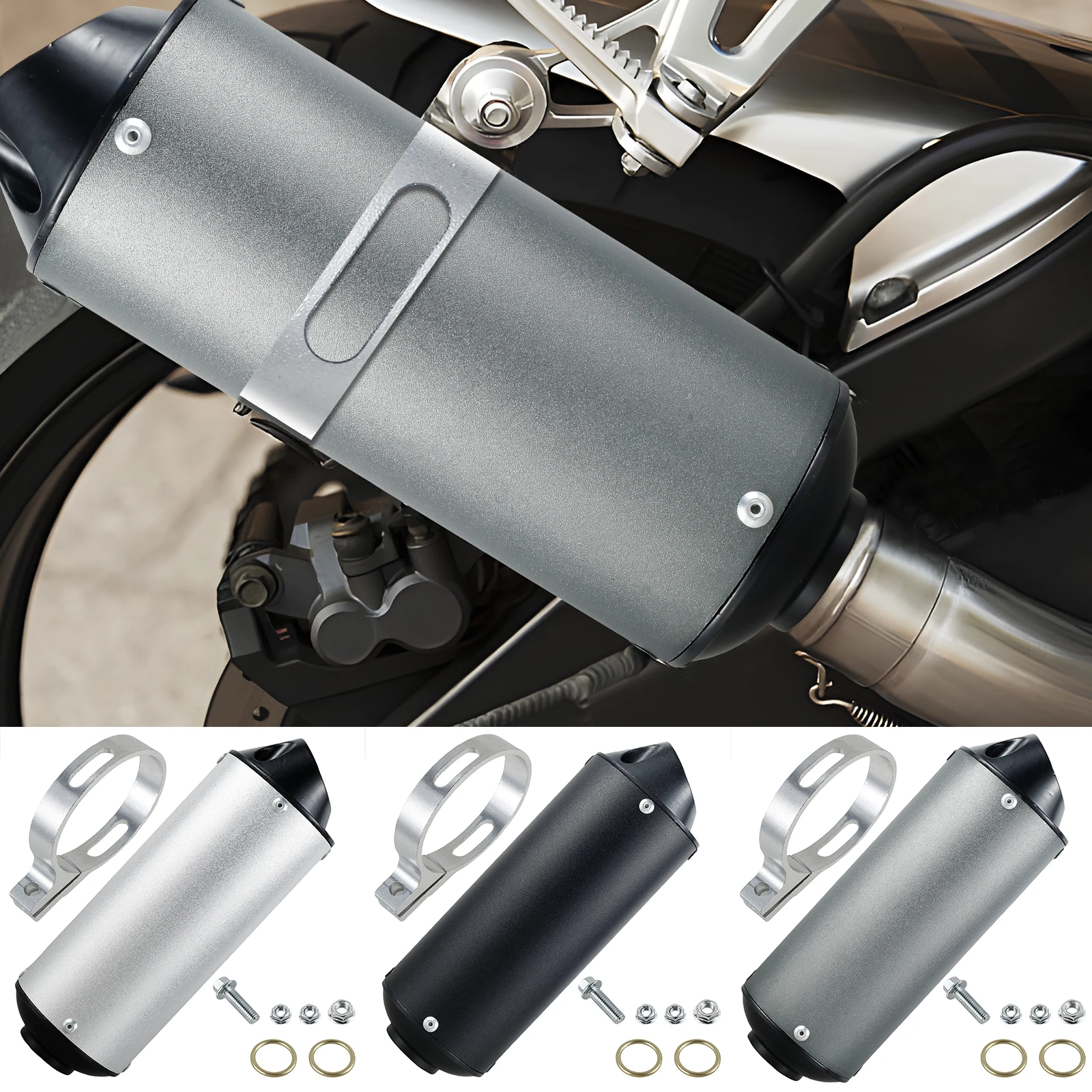 Exhaust Pipe Muffler Silencer Kit Compatible with 50cc/110/125cc Chinese Pit Quad 4 Wheeler ATVs 1.1inch Aluminum Motorcycle