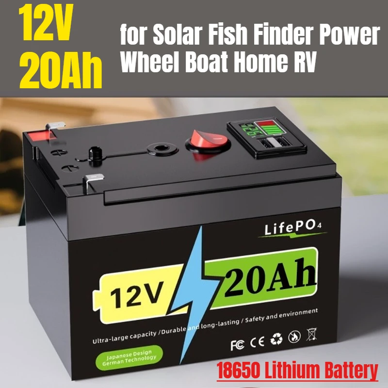 

12V 18650 Battery 20Ah Lithium Battery LiFeP04 with BMS 4000+Cycles for Solar Fish Finder Power Wheel Boat Home RV