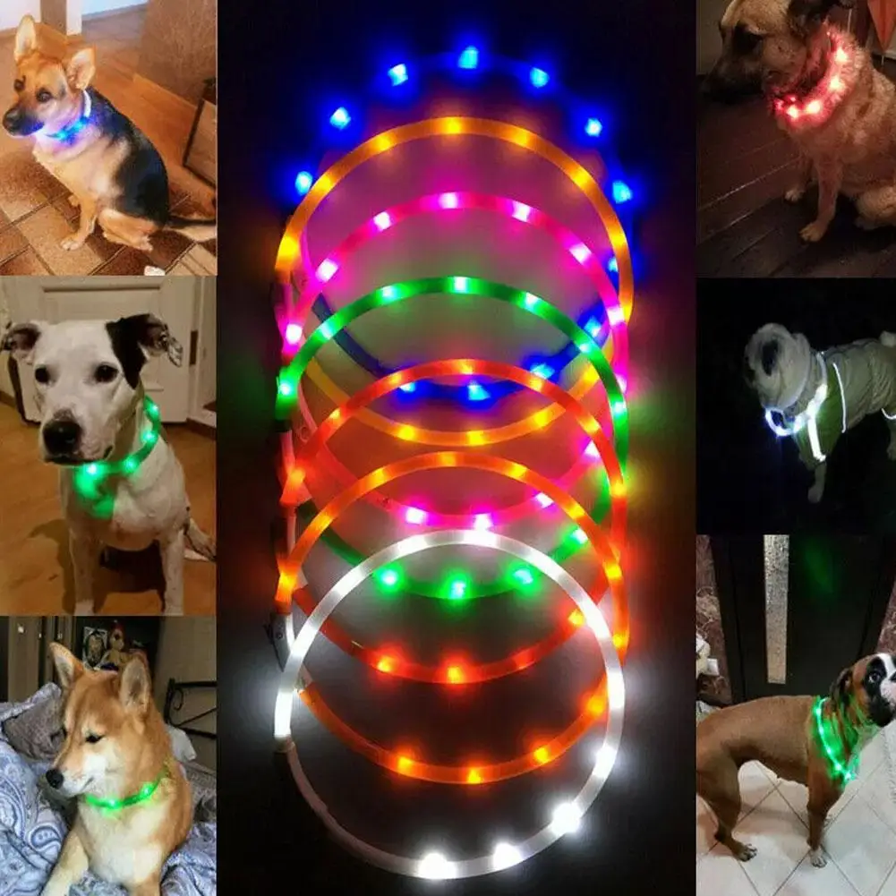 50cm Dog Collar Light Up Pet Dog LED Light Collar Luminous USB Rechargeable Collar Collar Anti-Lost Dog Necklace Dog L5B5