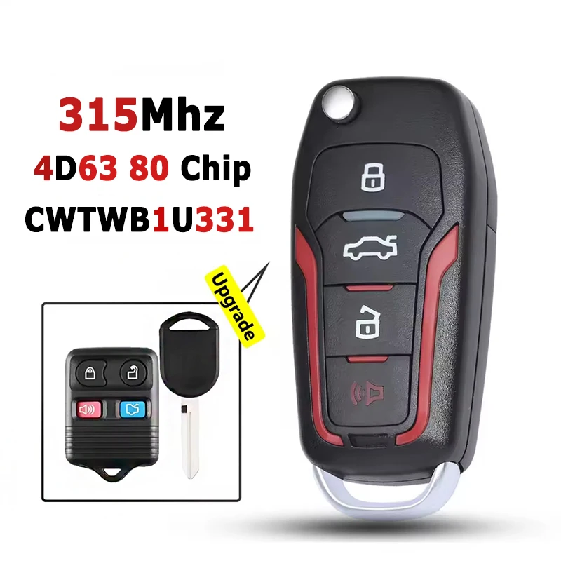 

4 кнопки 315 МГц 4D63 80 бит чип CWTWB1U331 удаленный ключ от автомобиля для Ford Explorer Lincoln Town замена модифицированные автомобильные аксессуары
