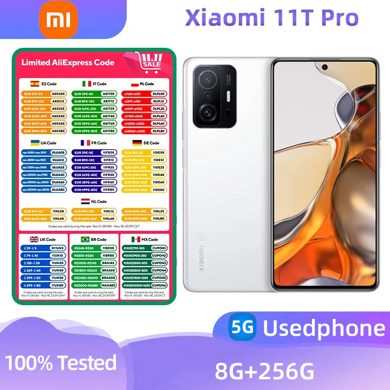 Xiaomi 11T Pro 5g CPU Snapdragon 888 Android 6.67 inches RAM 8GB ROM 256GB   108MP Camera Used phone