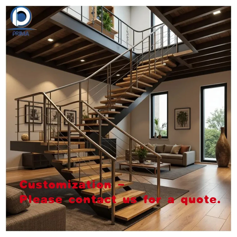 custom.Easy-to-Install Stringer Staircase Solid Wood Step With Anti-Slip Treads Straight Stairs