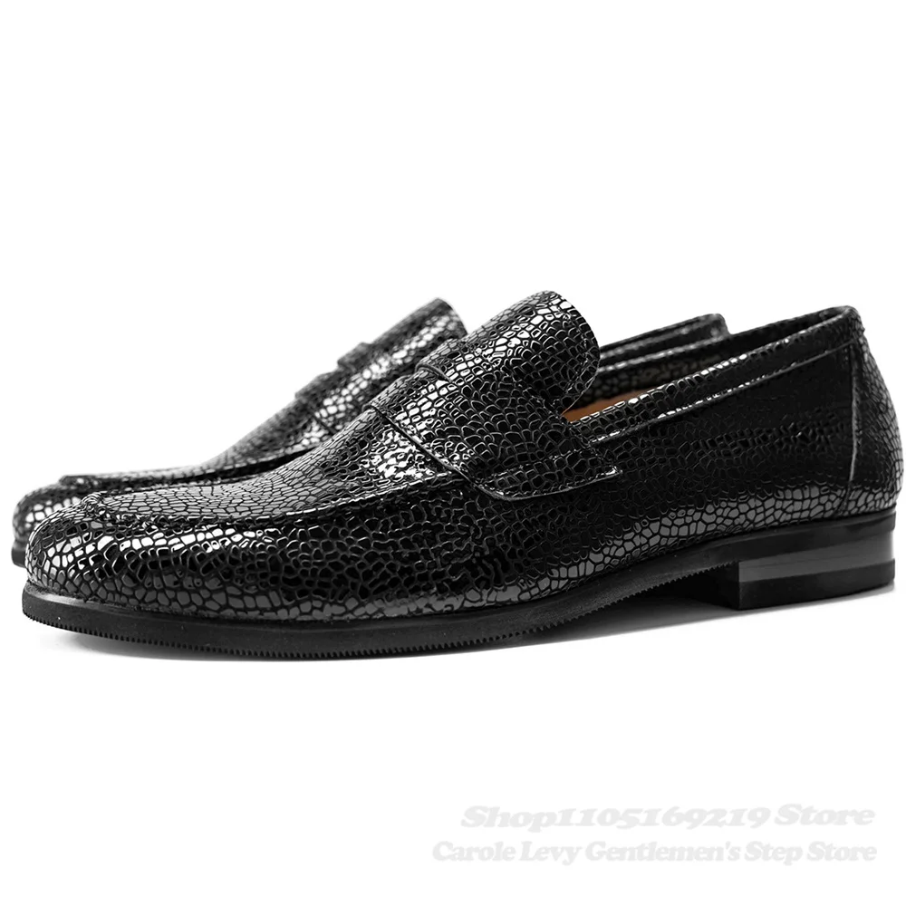 

British Leather Loafers Snake Printing Genuine Leather Slip On Men Daily Casual Shoe Handmade Comfortable Dress Single Shoes