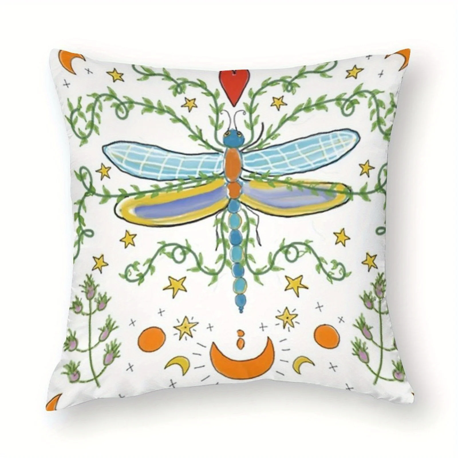 Dragonfly Magic Pillowcase Blue Yellow Green Floral Pattern Soft Short Plush Double-Sided Hidden Zipper Machine Washable