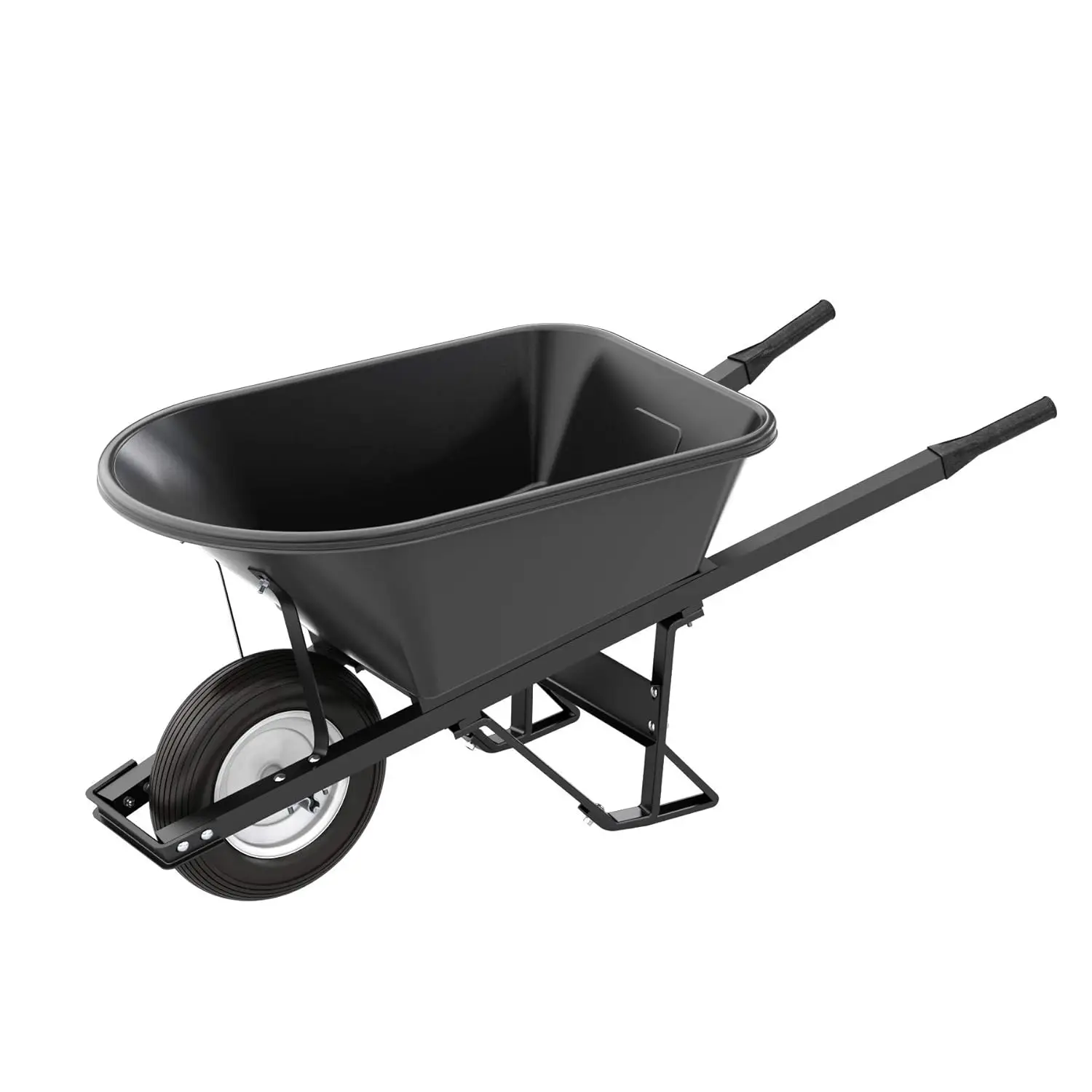 Bon 28 908 Premium Contractor Grade Poly-Tray Single Wheel Wheelbarrow With Steel Handle And Ribbed Tire, 5-3/4 Cubic Feet