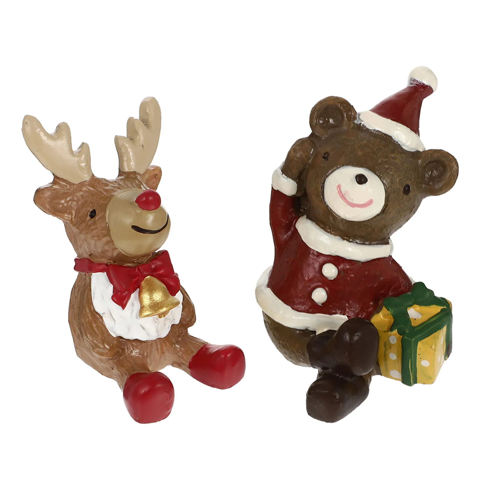 

2 Pcs Christmas Deer Decor Ornaments Animal Household Resin Toys Miniature Tree