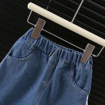 Girls Lace Hem Wide-Leg Jeans 4 Kids Spring Jeans with Lace Hem 2-6Y Girls Loose Pants Korean style Children Sweet Elastic Waist Denim Trousers 4