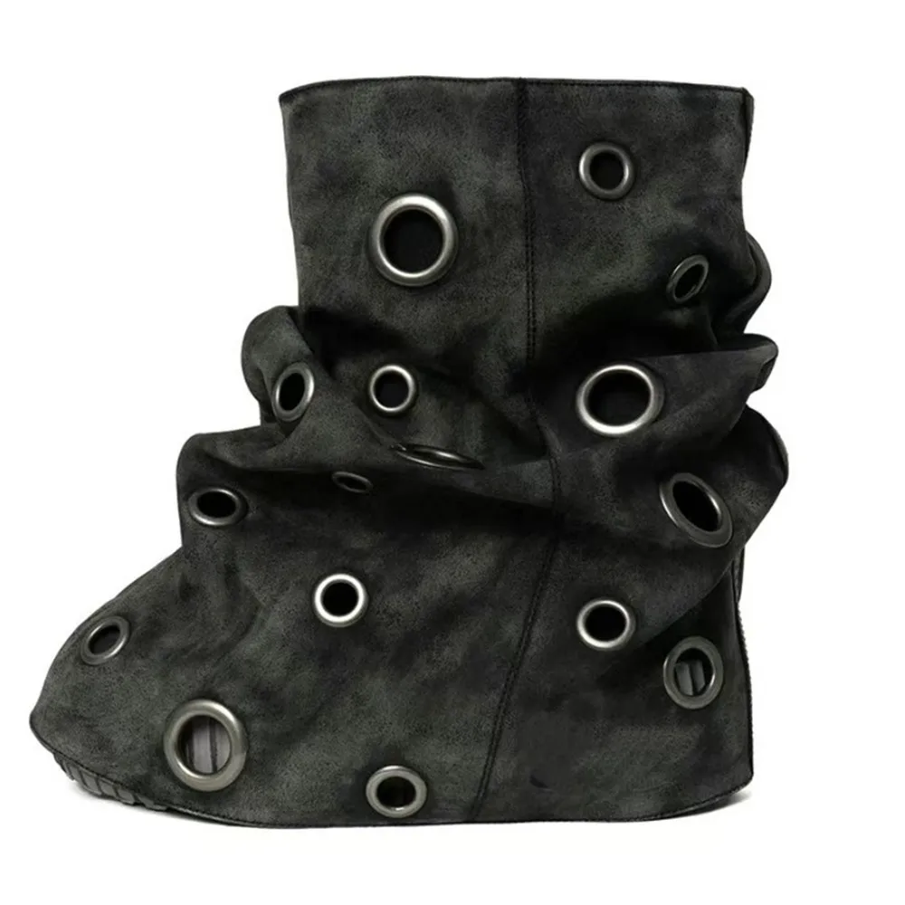 

2025 Women Punk Ankle Boots for Woman Round Toe Metal Decoration Round Toe Autumn Winter Botas Mujer Thick Bottom Platform Shoes