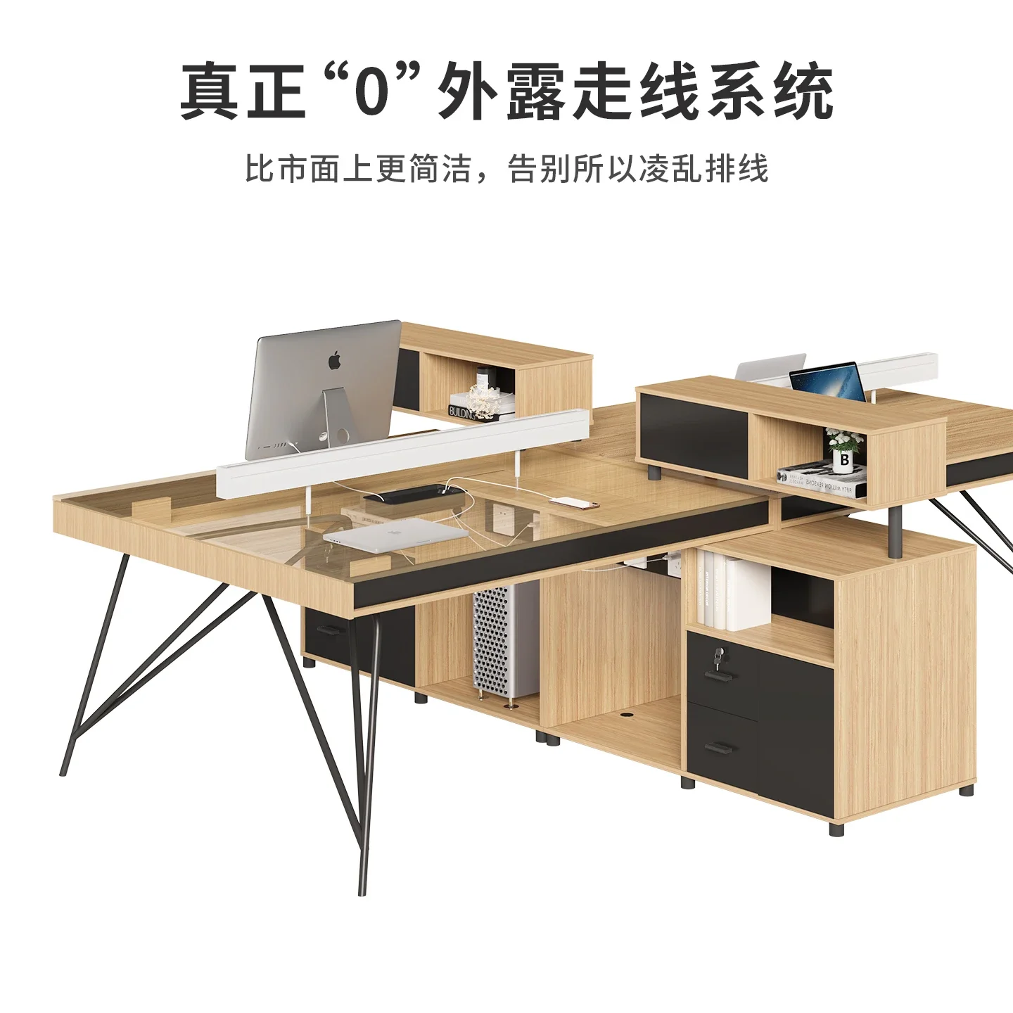 Desk staff desk staff office 3 seater table modern and simple