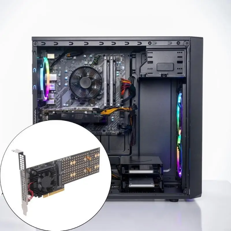 CORA PCIe3.0 NVMe Four Adapters Card With Active Thermals Management Plugs and Play Functionality Double Mounting Brackets