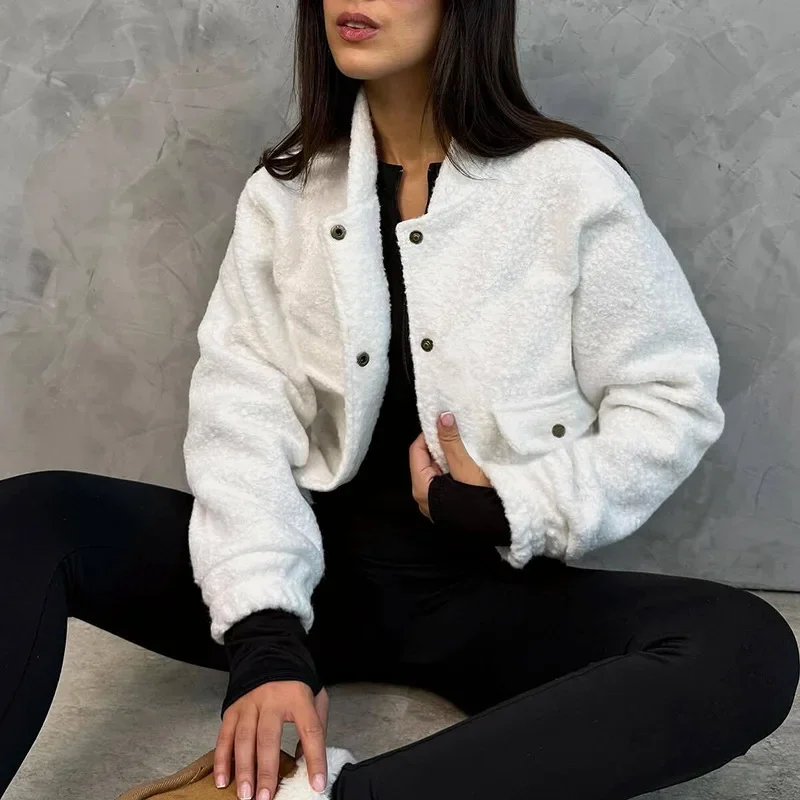 

2025 2025 Women's Cardigan Jacket Stand Collar Long Sleeve Fleece Lined Hoodie Outerwear Cozy Winter Casual Coat