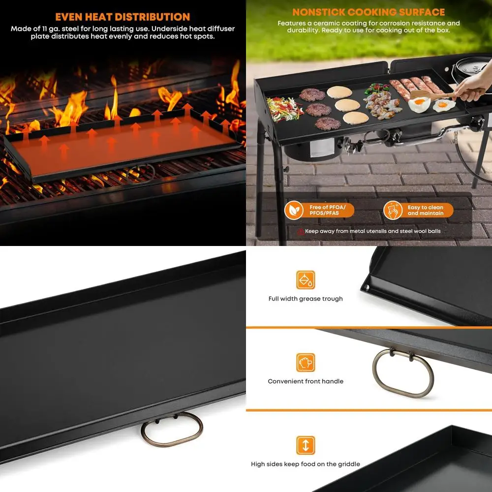 

Nonstick 32x14 Flat Top Griddle for 14 Deep Camping Stoves, Ideal for Outdoor Cooking