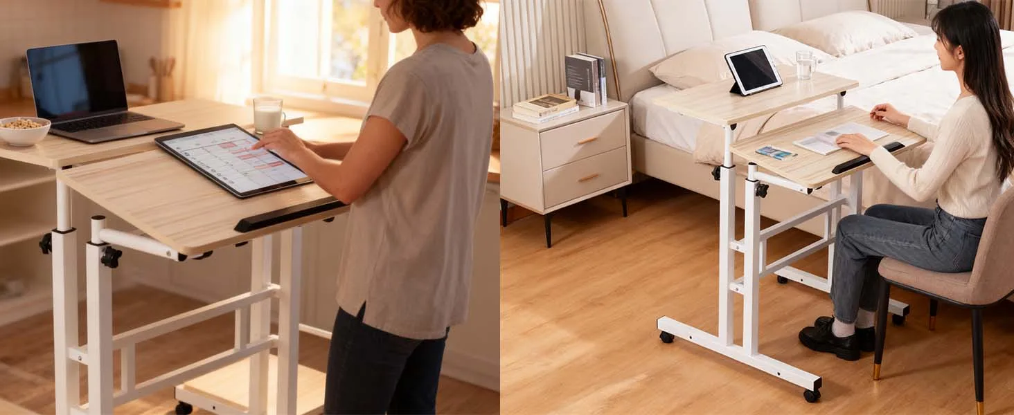Stehschreibtisch höhenverstellbar mit 6 Rollen, für Laptop, Neigungsplatte, für Zuhause, Schreibtisch, 60*60*67 cm – Detail 4