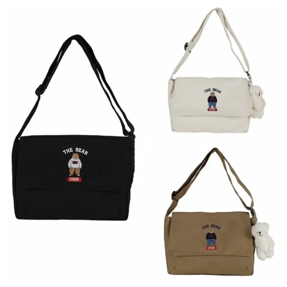Ins قماش التطريز الدب حقيبة كتف النمط الياباني لطيف حقيبة كروسبودي سعة كبيرة الكرتون حمل حقيبة السفر #6