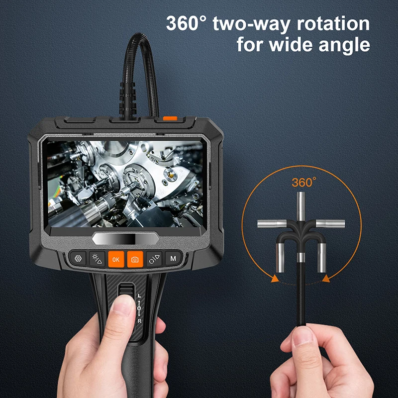 2MP Industrial Endoscope Camera with 5-inch IPS Screen 360 Degree Rotation Inspection Camera Borescope for Cars Pipe