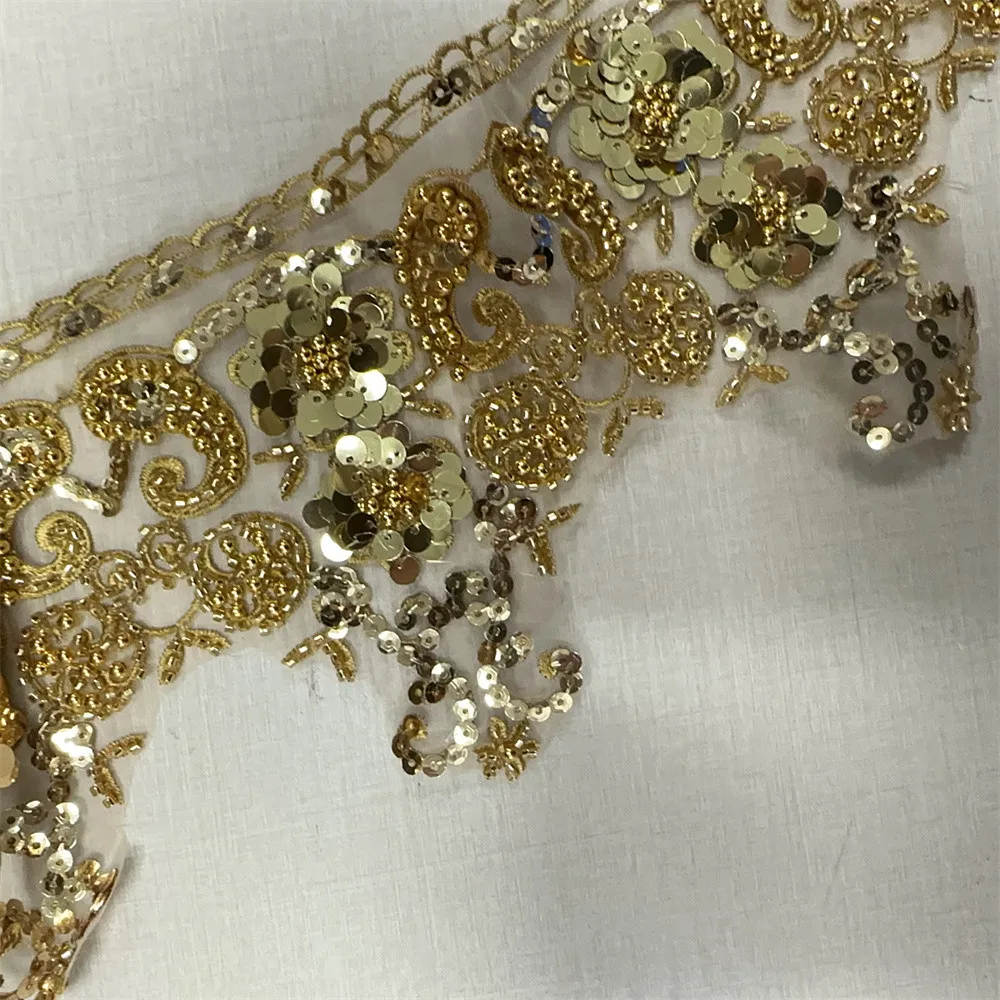 4.5yards Hot sell embroidery flowers sequins lace rhinestone wedding dress accessories diy