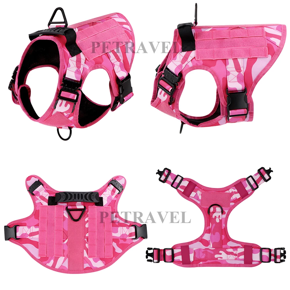 Pink Tactical Dog Harness with Handle Adjustable Military Service Pet Training Vest German Shepherd K9 Malinois For Large Dogs