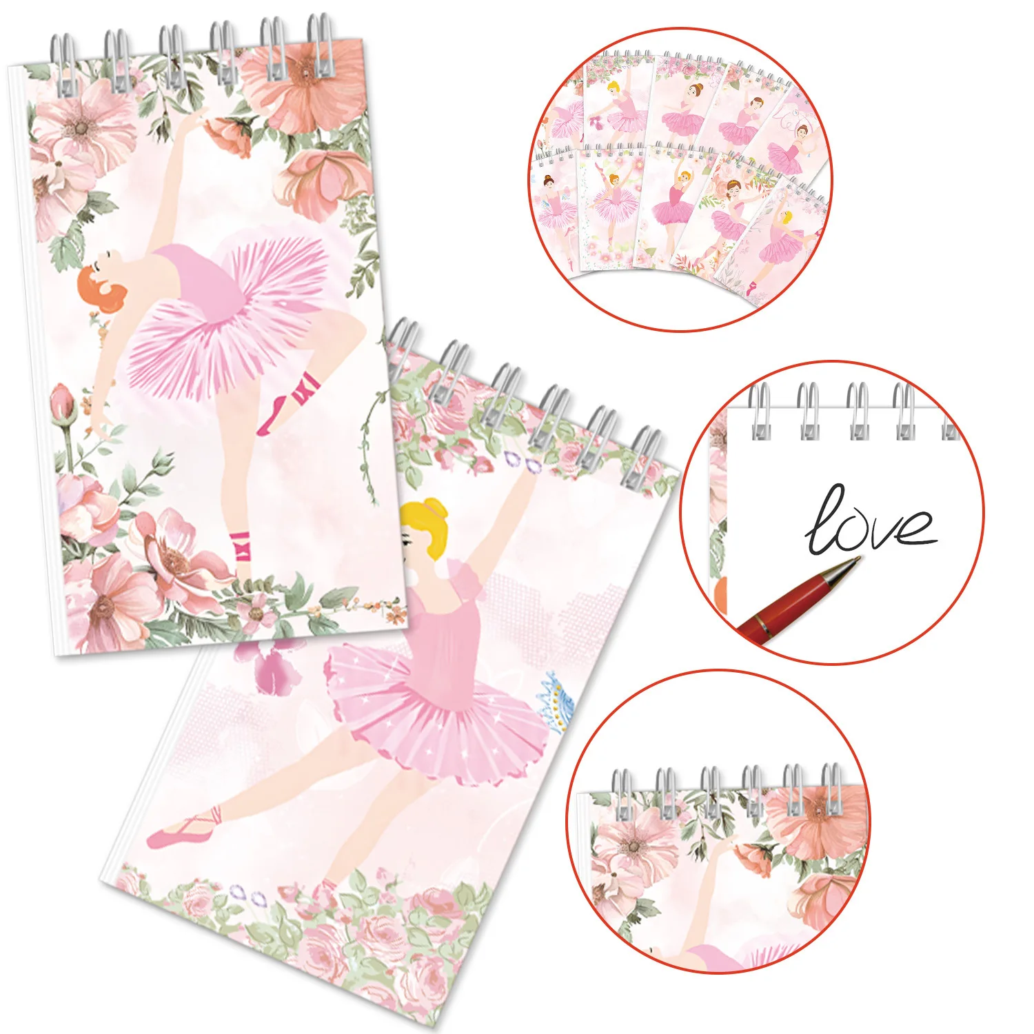 

10Pack Ballet Girl Theme Notebook Spiral Pocket Notepads Memo Spiral Notebooks for Birthday Office Supplies Party Decoration