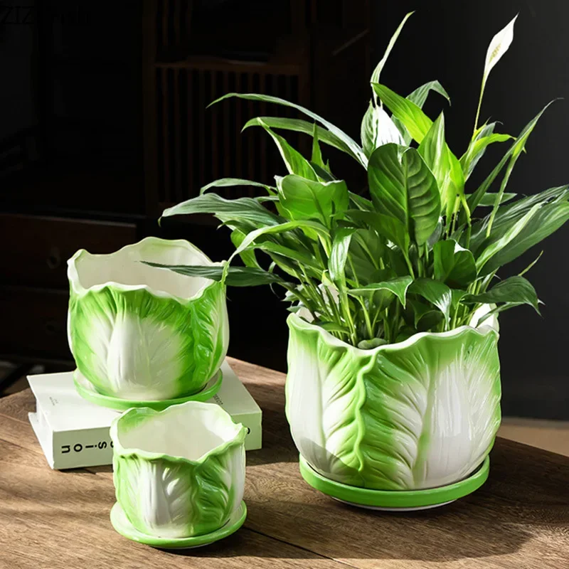 Creative Chinese Cabbage Ceramic Vase Small Plant Pots Table Decoration Flowers Arrangement Flower Vase Room Aesthetic Decor