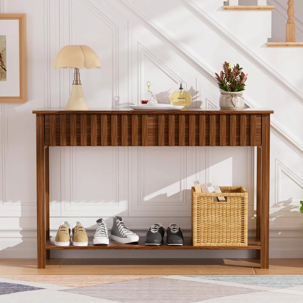 

Entryway Console Table with 2 Fluted Drawers and Shelf, 47.2" Mid Century Entryway Table, Sofa Table for Living Room and Hallway