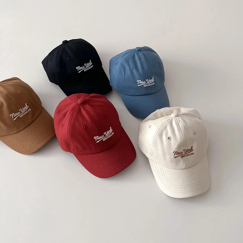 Embroidery Letter Kids Baseball Hat Solid Cotton Children Duck Tongue Hats 2-6Year Boys Girls Outdoor Sun Visors Baby Peaked Cap image 3