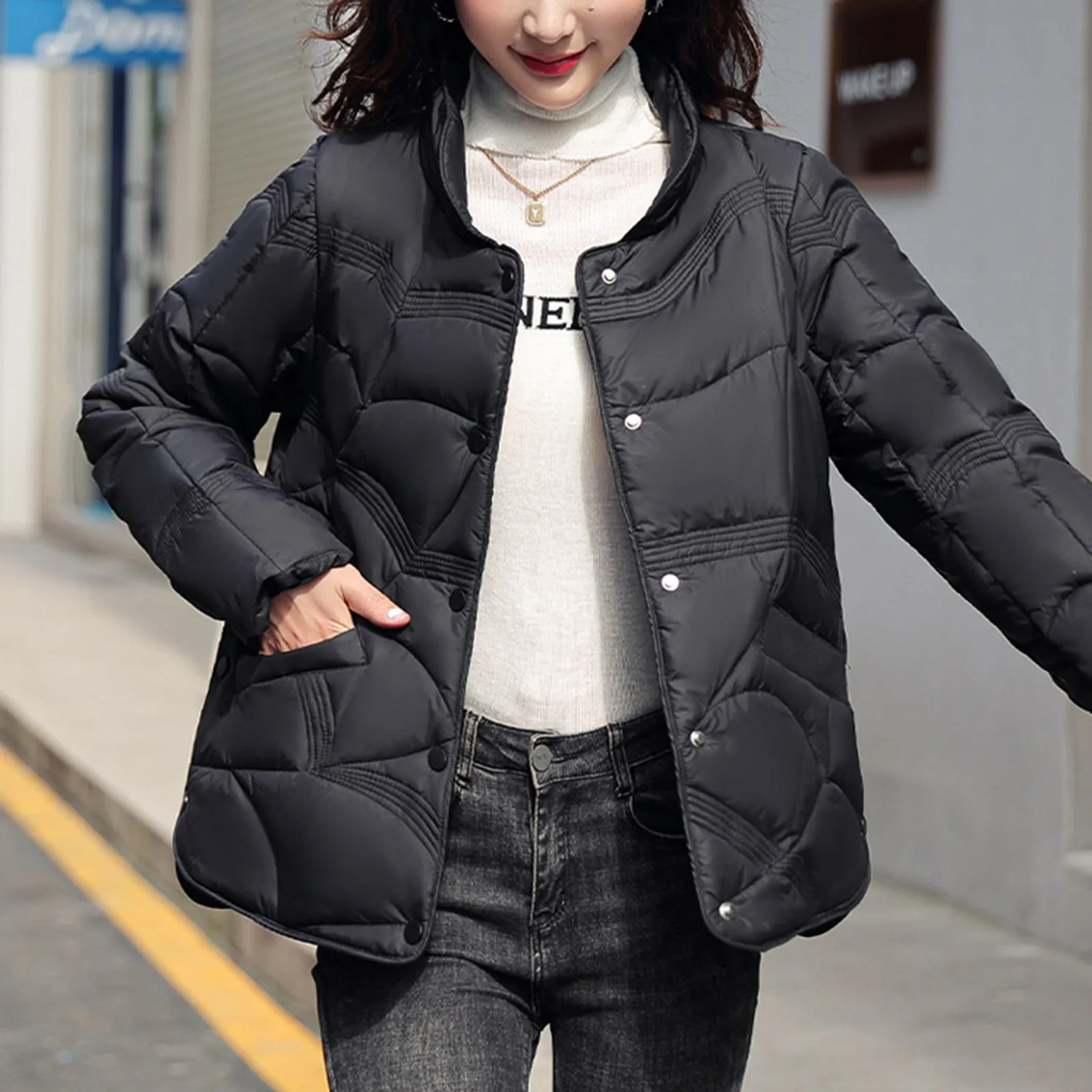 Oversized Lightweight Women Cotton Coat Autumn Winter Padded Jackets 2024 New Fashion Stand Collar Down Cotton Coat Female Parka