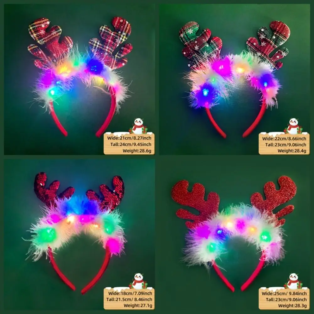 LED LED Christmas Headband Colorful Antlers LED Light Christmas Headband Glowing Luminous Xmas Tree Snowflake Hair Band