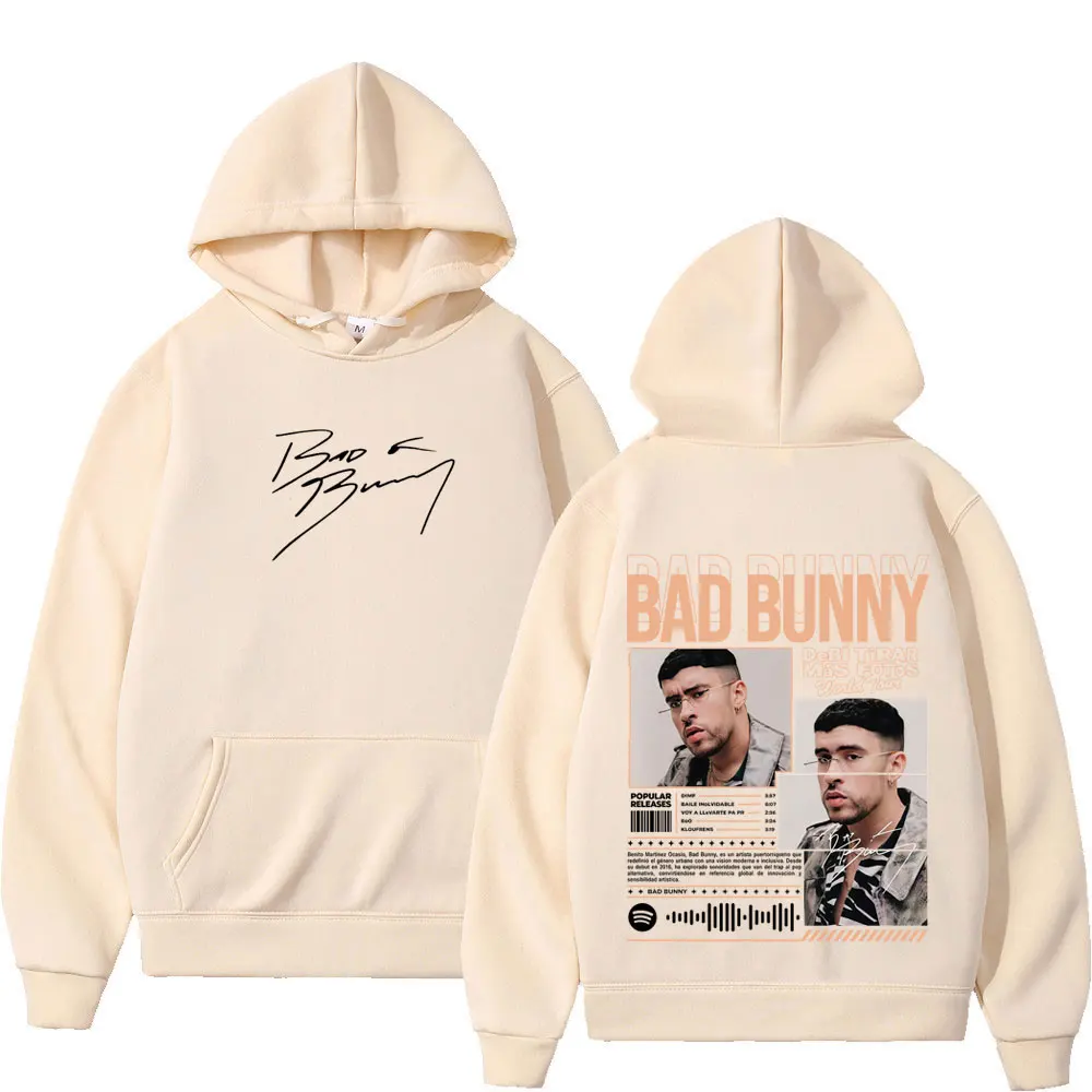 مغني الراب باد الأرنب ألبوم الموضة 2025 الجرافيك هوديي الرجال النساء الهيب هوب بلوزات طويلة الأكمام ملابس رياضية فضفاضة غير رسمية مروحة الهدايا