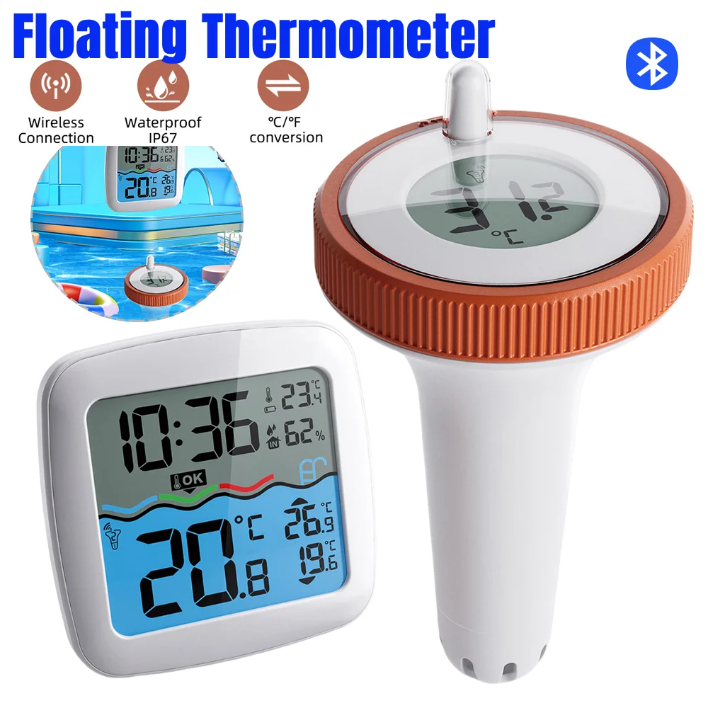 

Wireless Floating Pool Thermometer with Clock BT Connection LCD Display Digital Thermometer for Bath Tubes Pools Hot Springs