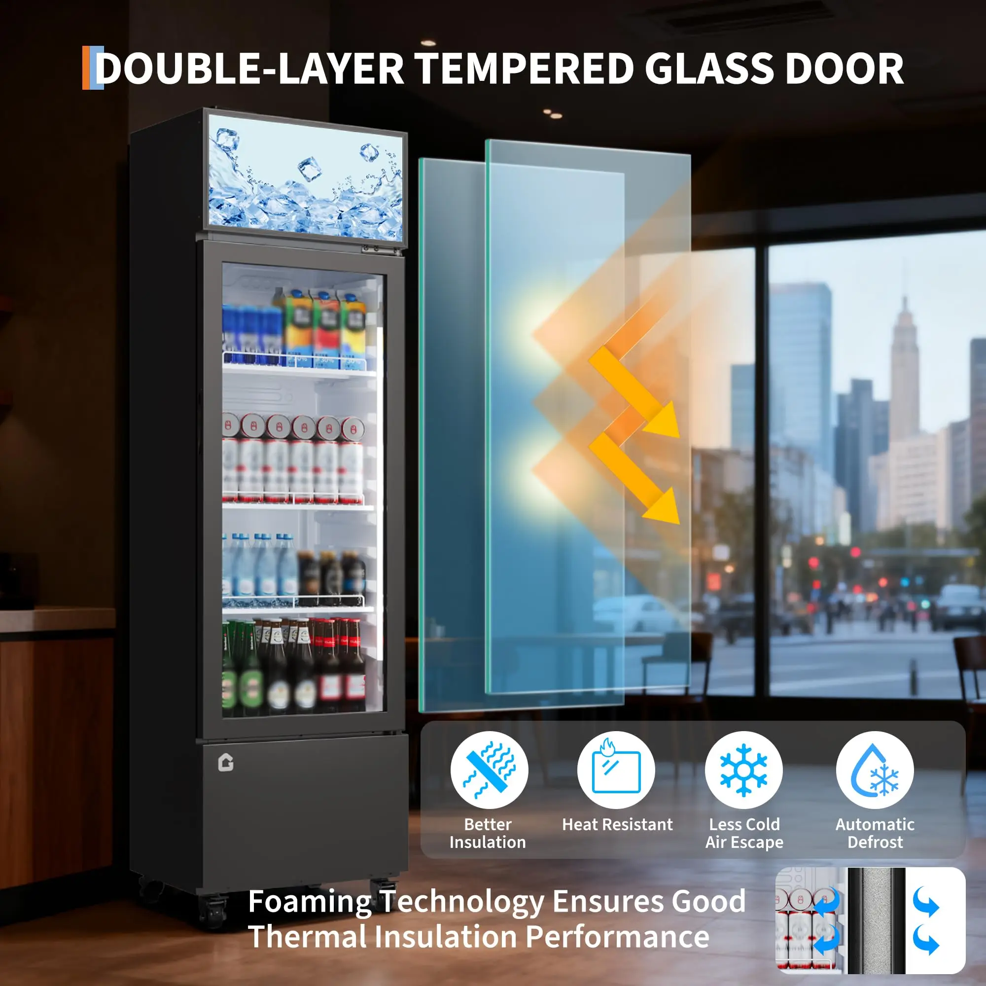 6.1 قدم مكعب ثلاجة المشروبات التجارية باب زجاجي خالي من الصقيع 360 ° تبريد أرفف قابلة للتعديل مبرد البضائع #5