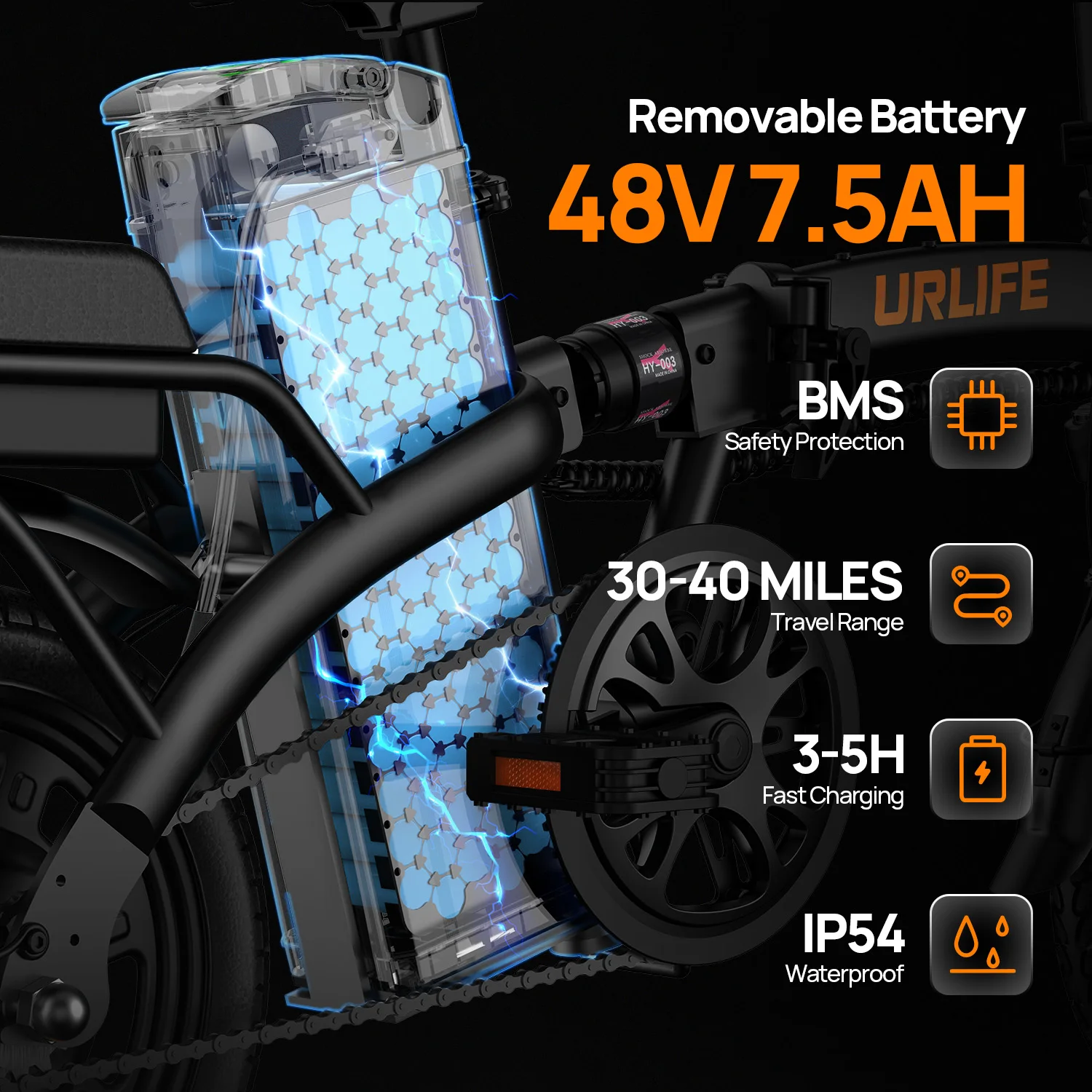 Electric Bicycle 14" Foldable Electric Bike 500W Peak Motor 48V 7.5Ah Battery Front Mid Suspension Portable E-bike F1L view 8