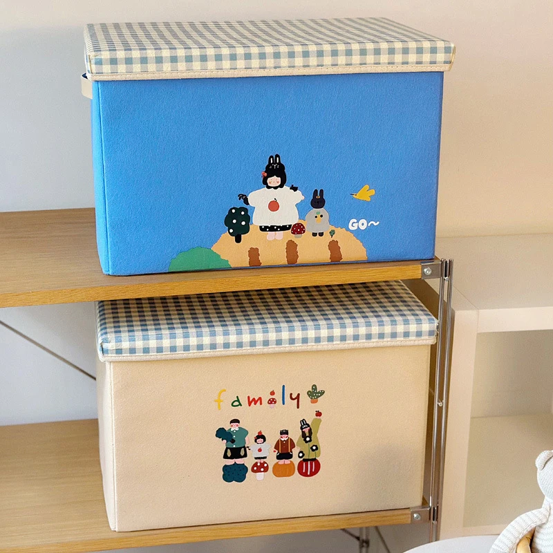 

Cartoon Foldable Storage Box with Lid, Washable Organizer for Clothes & Toys, Dustproof Storage Bin for Dorm & Home