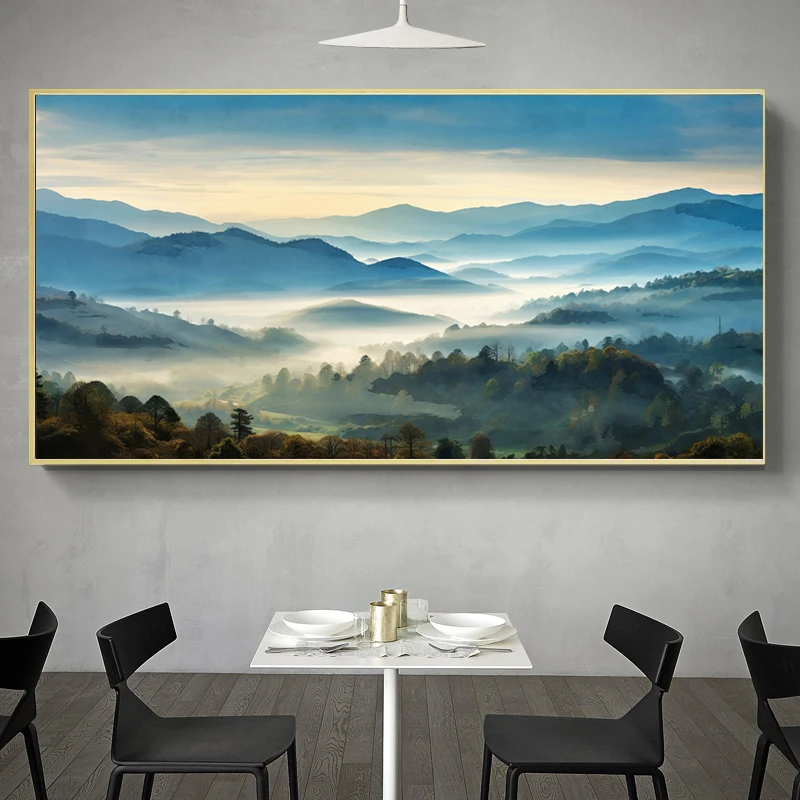 Blue Green Ridge Mountains National Park Forest Poster Print Watercolor Wall Art, Travel Canvas Painting Home Decor Cuadros