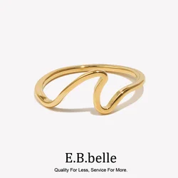 E. B. Belle Minimalist Wavy Stainless steel Women's Ring PVD Plated Fashionable Finger Jewelry Gift