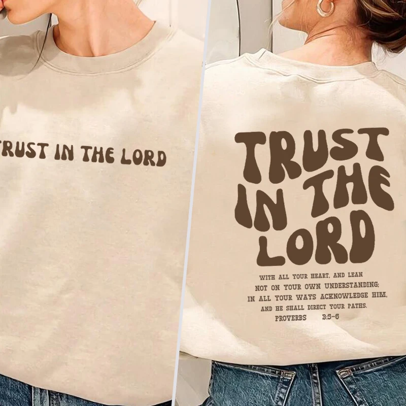 Faith Over Fear Christian Sweatshirt Trust In The Lord Women Jesus Hoodie Bible Verse O Neck Sweatshirts Pullover Clothes Coat