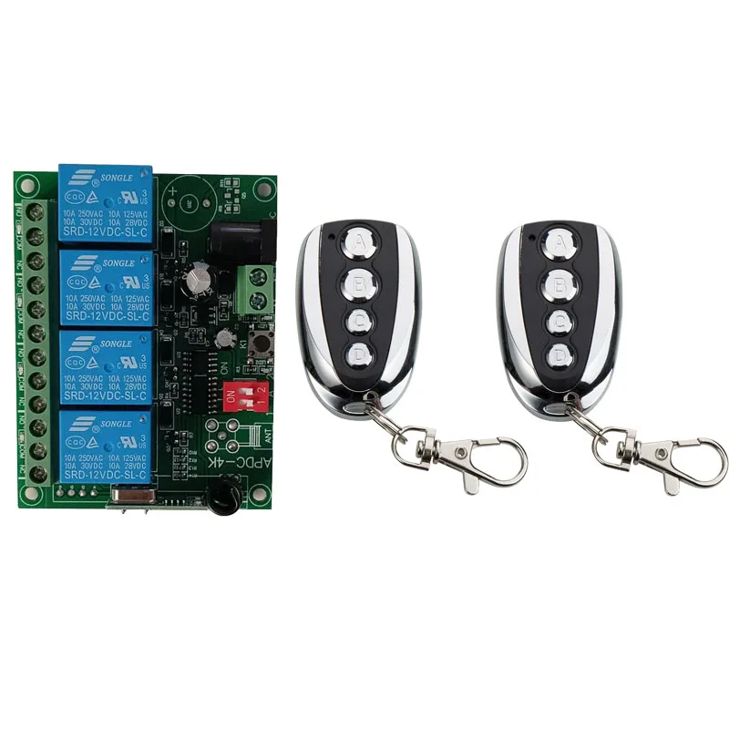 

433 МГц Универсальное реле постоянного тока 12 В 24 В 10 А 4 канала беспроводной радиочастотный пульт дистанционного управления передатчик + модуль приемника ворота открывалка для гаража