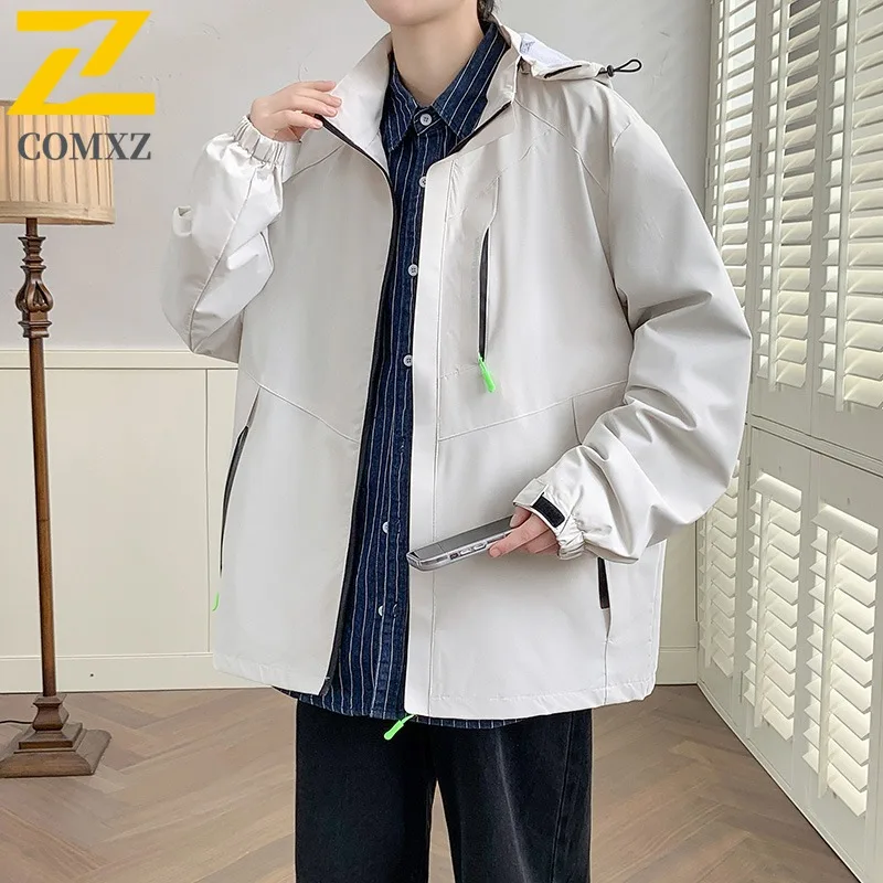 COMXZ 2025 Giacca da uomo Casual Outdoor Mountain Giacche antivento Classici con cappuccio Escursionismo Stile Allentato Primavera Autunno Abbigliamento