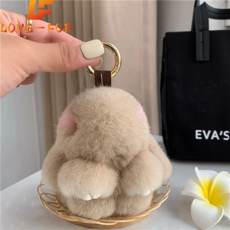 

Cute Long Ear Bunny Keychain Real Mink Fur Rabbit Doll Pendant Toys Keyring Handbag Charm Ornament Pompom Plush Jewelry Gifts