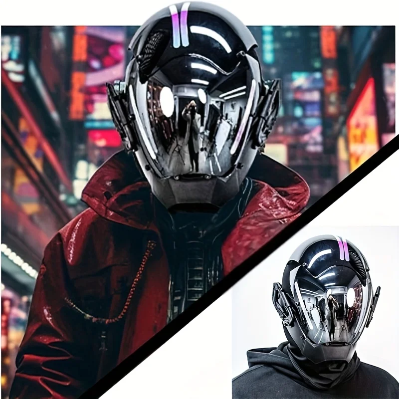 

Киберпанк-маска-шлем со светоотражающими очками, футуристическое механическое научно-фантастическое снаряжение, реквизит для косплея на Хэллоуин, незаменимый аксессуар для косплееров