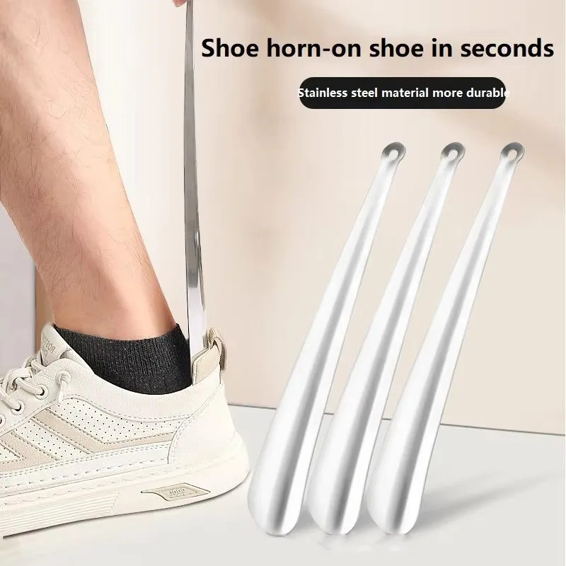 

New 42cm Shoe Spatula Stainless Steel Large Long Shoe Lifter Help To Put Shoes Wearing Tool Shoehorn Portable