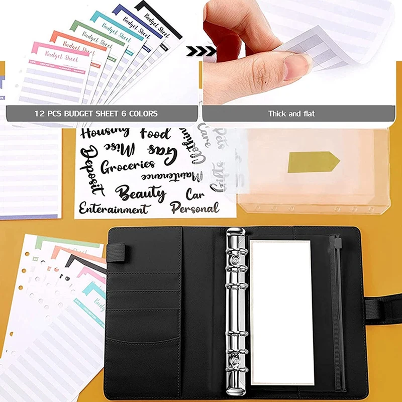 Cash Binder With Budget Envelopes & Expense Budget Sheets Binder Pockets, Cash Budget Binder Zipper Bags