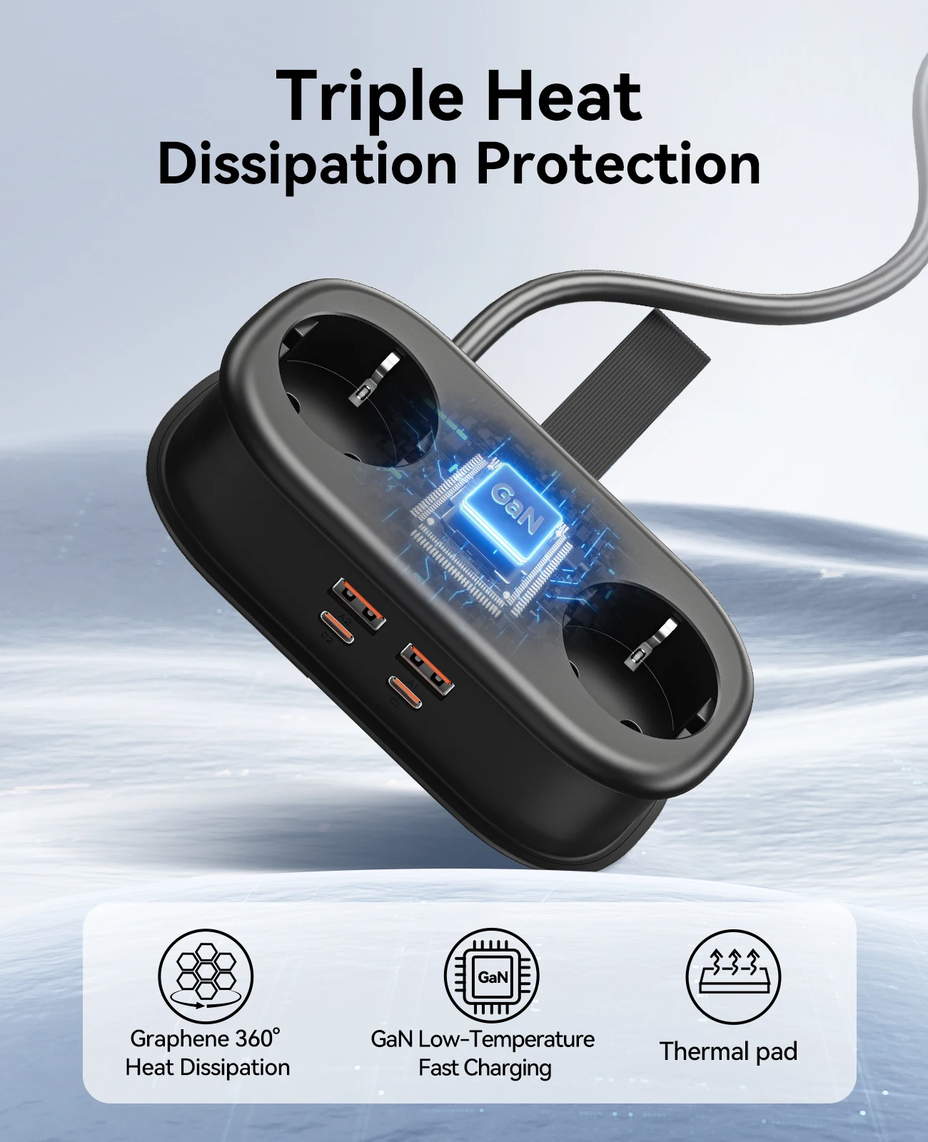 ORICO EU Plug GaN 65W Listwa zasilająca 2 gniazda AC 2 porty USB 1 gniazdo typu C Przedłużacz szybkiego ładowania Podróż — zdjęcie produktu 6