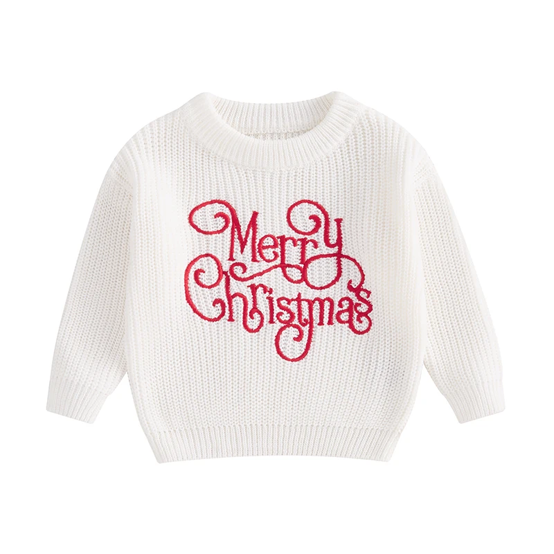 

Baby Boy Girl Christmas Sweater Letter Embroidery Crew Neck Long Sleeve Pullover Knit Tops for Winter Fall Streetwear