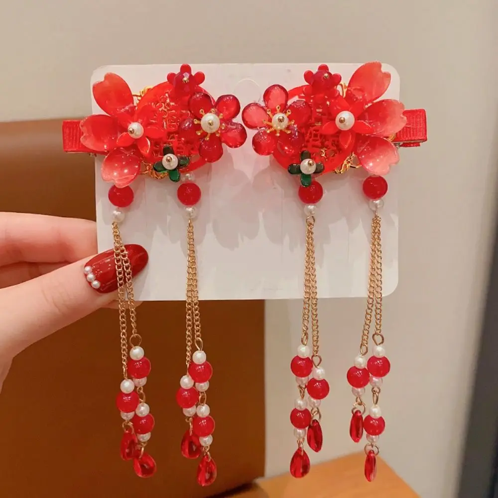 

Tassel Children Red Hairpin Bow Cloth Chinese New Year Headwear Ancient Headwear Girl Hair Accessories Ancient Style Hairpin
