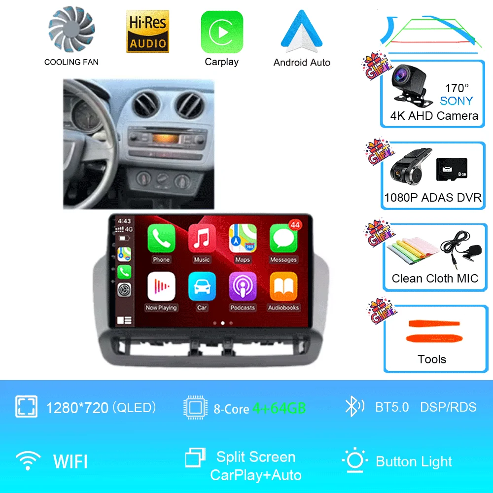 Android 16 QLED touchscreen autoradio voor Seat Ibiza 2012-2015, 12GB+256GB, multimediaspeler, 5G WIFI, BT, GPS navigatie