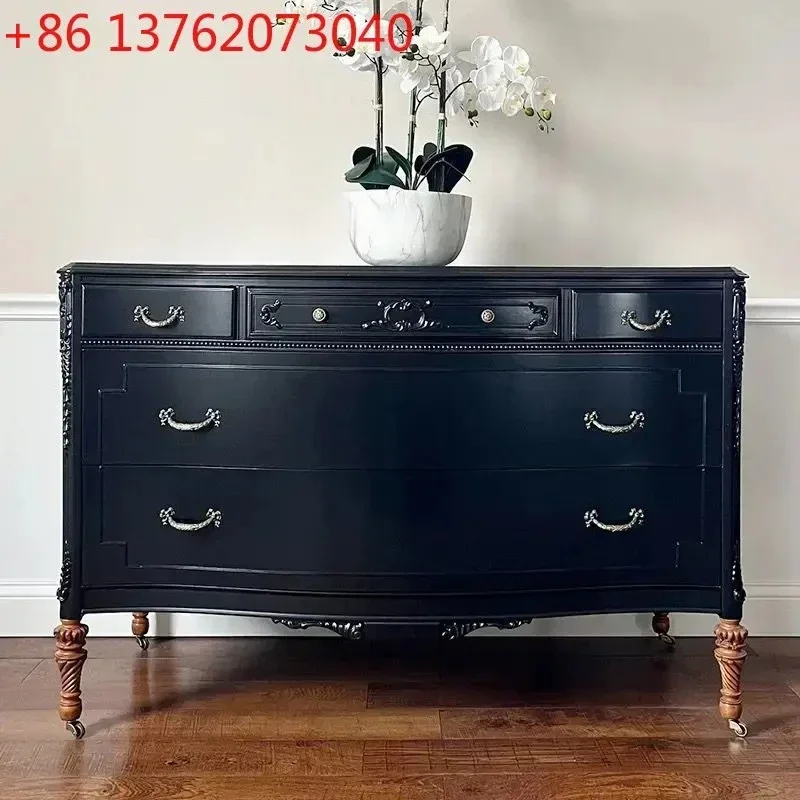 American rural antique solid wood bucket cabinet retro living room decorative cabinet French style, carved wall display cabinet6