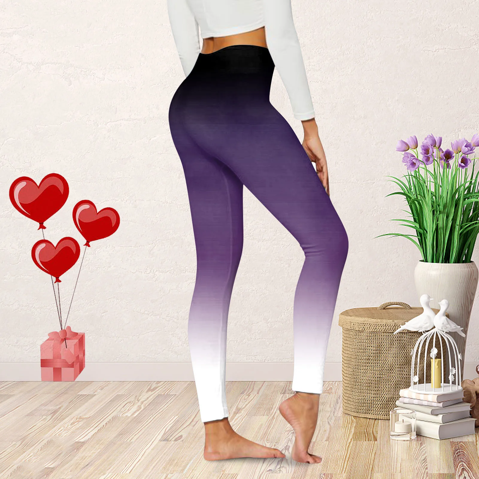 2024 Valentijnsdag Mode Casual Gradiënt Print Leggings Kostuum Comfortabele Home Hoge Taille Afslankende Yogabroek Voor Vrouwen