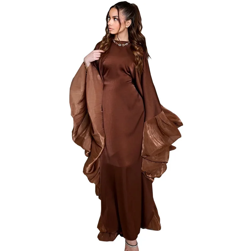 럭셔리하고 단정한 아바야 무슬림 고급 새틴 아바야 허리 조임 자수 아바야 라마단 히잡 이브닝웨어 글래머 드레스